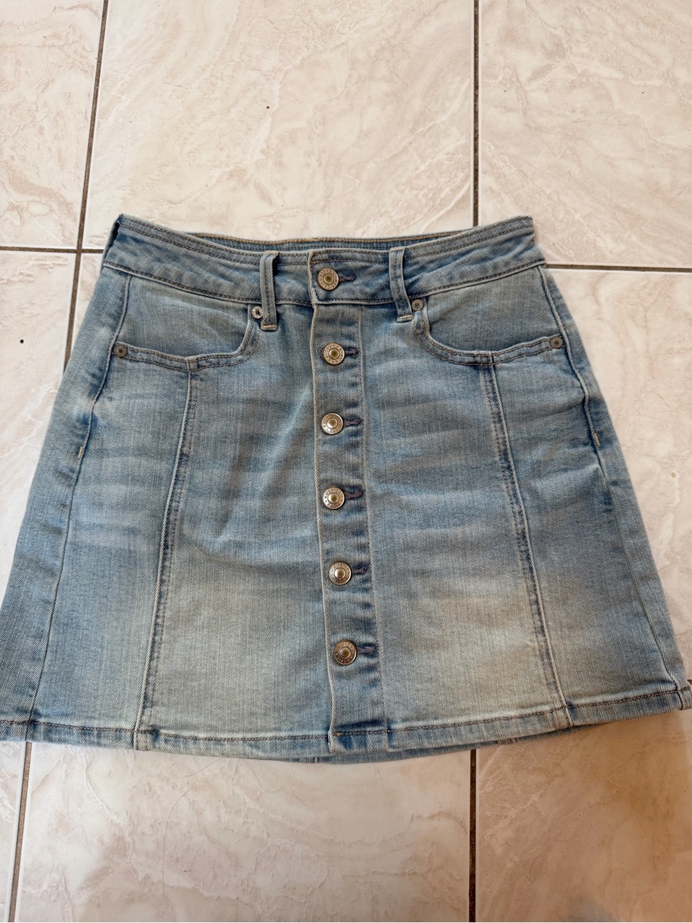 American Eagle Outfitters Light Blue Button-Front Denim A-Line Skirt